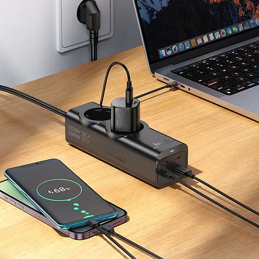 Подовжувач Hoco NS10 Wisdom 2-position PD67W (1USB-A/3C/2Socket) (2m) Black - фото 4