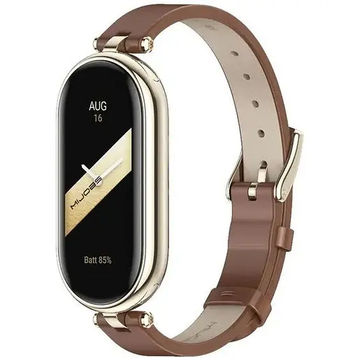 Кожаный ремешок MiJobs для фитнес-браслета Xiaomi Mi Band 5 и 6 Type A коричневый, держатель - золотистый
