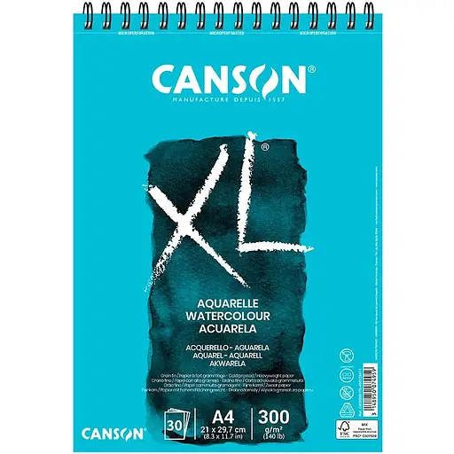 Альбом для акварели на спирали XL 300г/м2 30л среднее зерно Canson