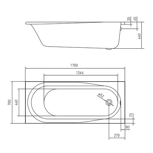 Ванна акриловая Volle Ava 170x70 TS-1776844 Белый - фото 2