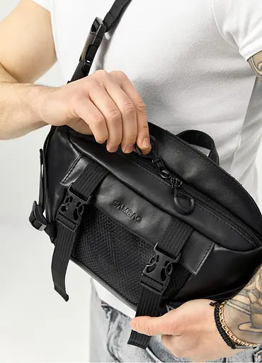 Большая мужская сумка бананка Sambag DynamicDart черная 38 × 21 × 7 см (80411101m) - фото 3