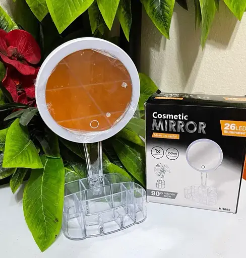 Косметичне настільне кругле дзеркало Cosmetic Mirror HH098 26 LED на підставці з підсвіткою біле - фото 6