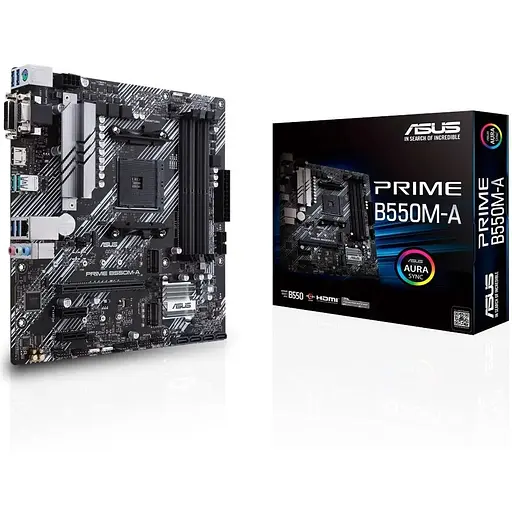 Материнская плата Asus Prime AM4 (B550) B550M-A, B550, 4xDDR4, Int.Video (CPU), 4xSATA3, 2xM.2, 1xPCI-E 16x 4.0, 2xPCI-E 1x 3.0, ALC887 8xUSB3.2/4xUSB2.0, VGA/DVI-D/HDMI, MicroATX - фото 2