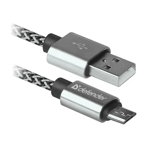 Кабель USB 2.0 AM - microUSB (5P), 1 м, білий, Defender USB08-03T, 2.1A (87803) - фото 1