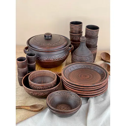 Шашлычный столовый сервиз керамической (глиняной) посуды на 6 человек Декор