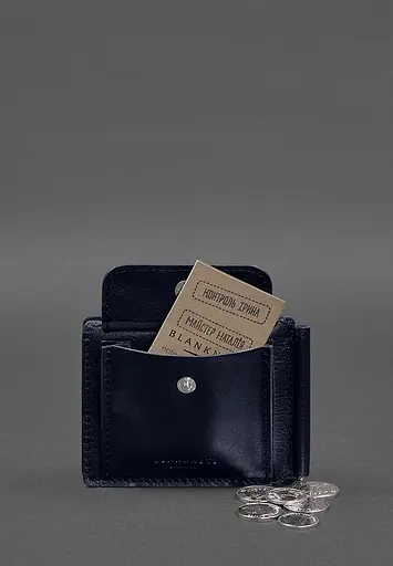 Кожаное портмоне 13.0 зажим синий краст - фото 8