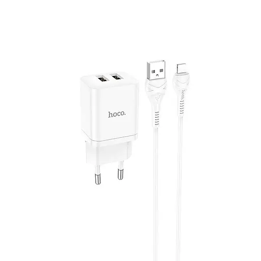 Адаптер сетевой Hoco Lightning Cable Maker dual port charger set N25 |2USB, 2.1A| - фото 1
