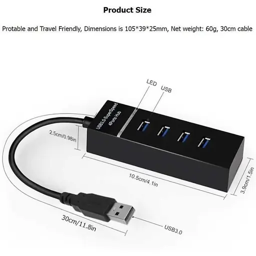 Розгалужувач Hub USB 3.0 на 4 порти 30 см Чорний - фото 4