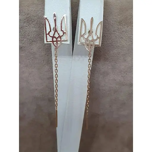 Золоті сережки-протягання Favoritum Тризуб. 210167_2_Бол - фото 3