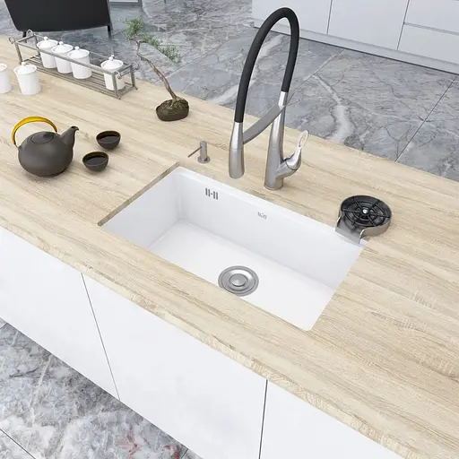 Біла мийка на кухню Nett NW-7042 під стільницю 1.5 мм з нержавіючої сталі - фото 3