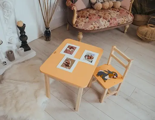 Дитячий письмовий столик та стільчик (з ящиком) для малювання та навчання (Зайчик) - фото 4