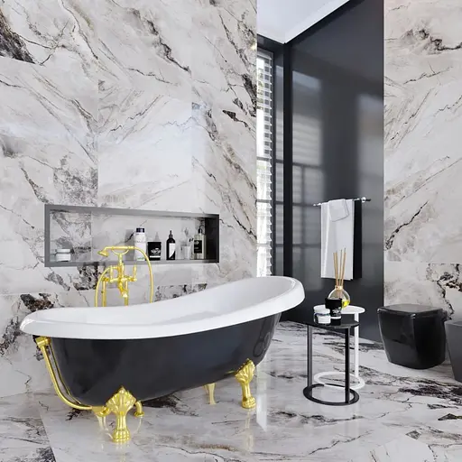 Ванна окремостояча глянцева Amdcon Symphony 167x78 чорна з литого каменю золоті ніжки SYMFONYA_167_g_BLACK_HL Чорний - фото 2