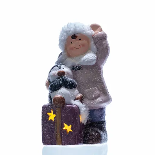 Новорічна фігурка з підсвіткою Дівчинка з пінгвіном із порцеляни 9×10×19 см Yiwu CR-5-6 - фото 4