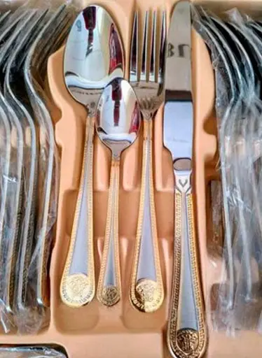 Набор столовых приборов Hoffburg HB-72883GS на 12 персон в подарочном кейсе 72 предмета Золотой - фото 4