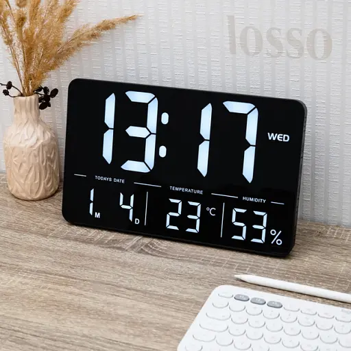 Часы электронные настенные и настольные LOSSO GRAND WC-600 Будильник с пультом Black (18968) - фото 3