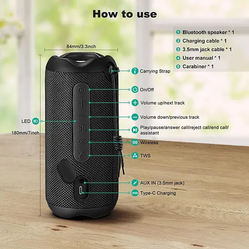 Портативний Bluetooth-динамік Linkyou - Удосконалені бездротові стереозвукові динаміки з 24-годинним часом відтворення, IPX7 - фото 2