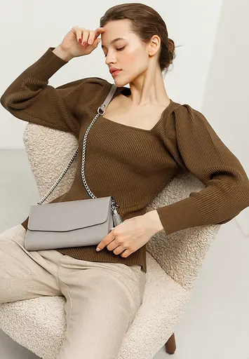 Шкіряна жіноча сумка Еліс сіра - фото 2