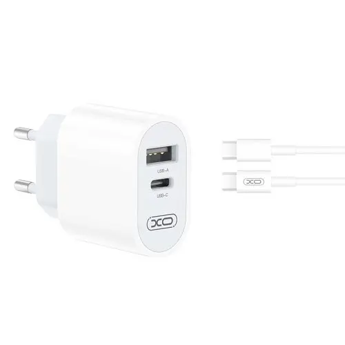 Мережевий зарядний пристрій XO L97 A+C dual port Home charger with Type-c cable Білий - фото 4