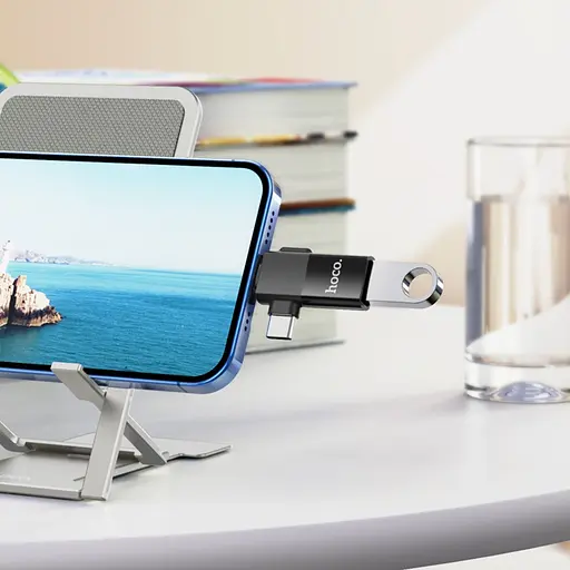 Адаптер переходник Hoco UA17 Lightning/ Type-C to USB 2.0 F черный - фото 2