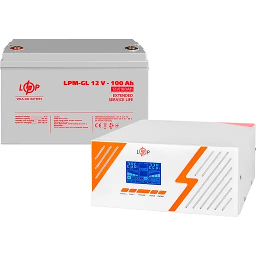 Джерело безперебійного живлення (ДБЖ) LogicPower LPM-PSW-1500VA 12V + АКБ LPM-GL 12V - 100 Ah (29692) [110202]