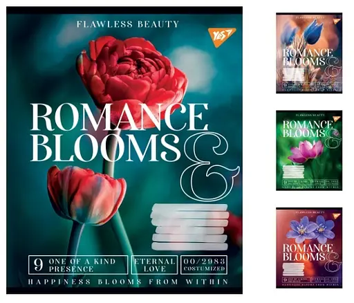 Зошити учнівські 24 аркуша лінія YES Romance blooms, 20 шт. в упаковці