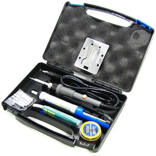 Паяльный набор WEP 947-II: паяльник 60W, рег. t 200-450 гр C, жала 900M 6 шт., инструменты и расходники в кейсе - фото 2