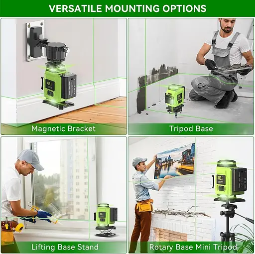 Лазерный уровень, 4 x 360° 16 линий, самовыравнивающийся зеленый лазерный уровень, горизонтальный и вертикальный перекрестный - фото 7