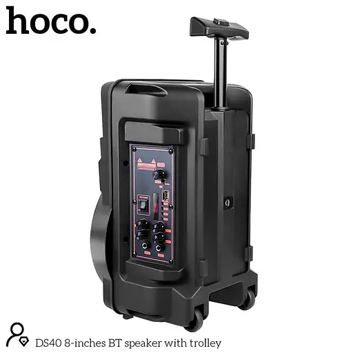 Колонка портативна — караоке система Hoco DS40 8-inches BT speaker with trolley з ручкою на колесах - фото 4