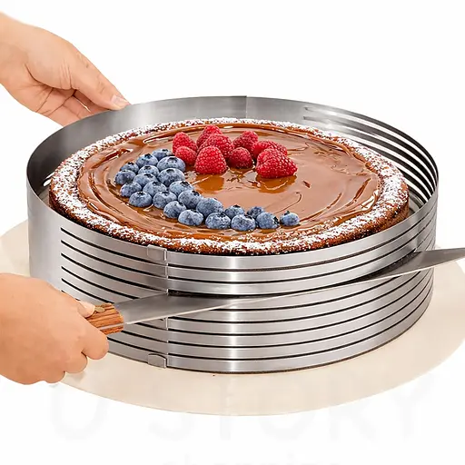 Розсувна форма кільце кондитерське з прорізами слайсер для нарізки коржів бісквіту 24-30 см (H 8 см) Сірий 88205 - фото 9