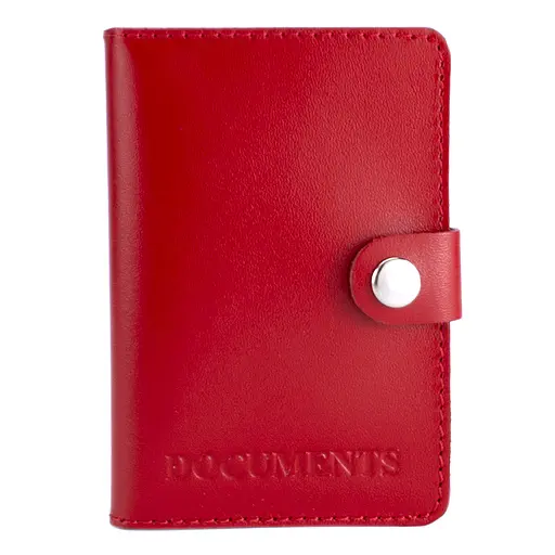 Обложка на документы кожаная на кнопке HC0035 красная - фото 1