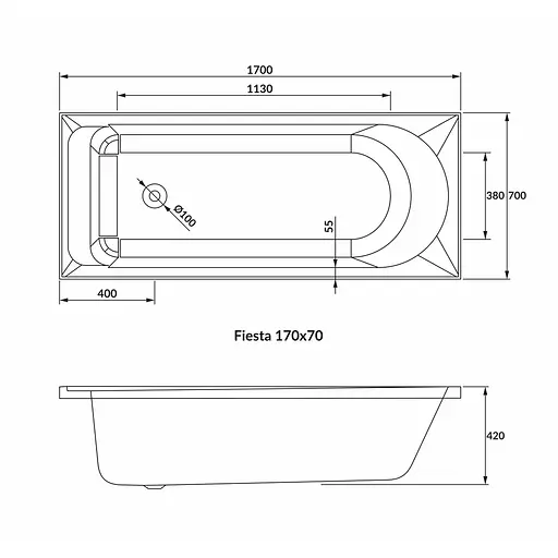 Ванна акриловая Volle Festa Neo 170x70 1234.001770 Белый - фото 2