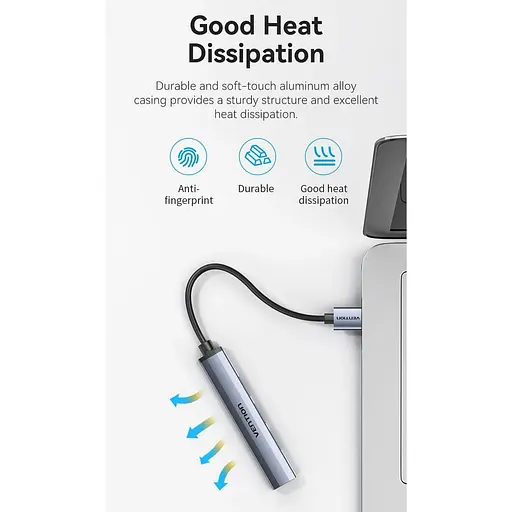 Хаб USB 3.0 - 1xUSB 3.0/3xUSB 2.0, 0,15 м, 5 Гбит/с, Grey Vention - фото 10