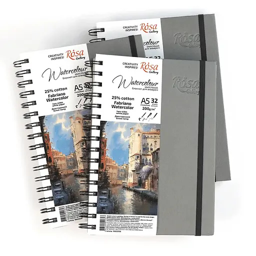 Блокнот для акварели на спирали Watercolor by Fabriano 200г/м2 32 л белая бумага Антрацит ROSA Gallery - фото 4