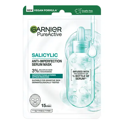 Тканевая маска-сыворотка Garnier PureActive Salicylic Anti-Pimple с салициловой кислотой против несовершенств кожи лица 23 г