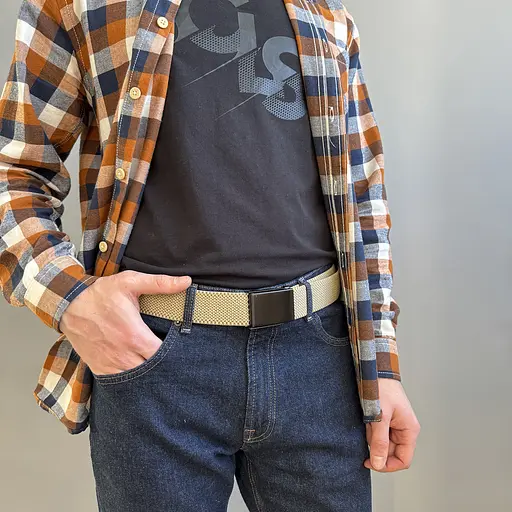 Ремінь-гумка чоловічий на затиску PS-40023 (112 см) бежевий плетений - фото 5