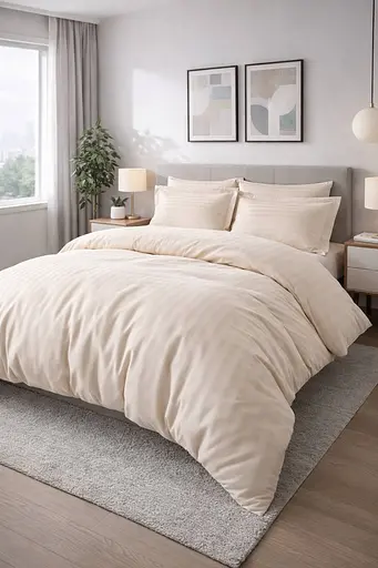 Комплект постельного белья евро 200х220 сатин кремовый TC303376207 - фото 1