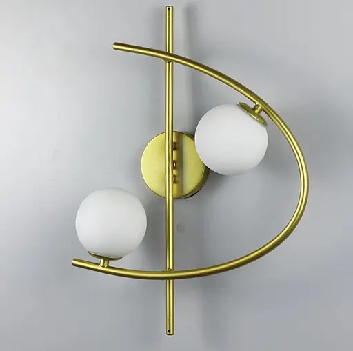 Бра в золотистому корпусі на 2 білих матових плафона Line F Арт. YG8014-W R GD - фото 6