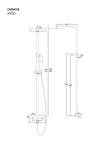 Душова система Corsan Ango хром з термостатом CMN02TCH, Хром - фото 2