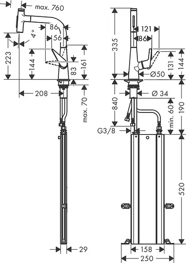 Смеситель для кухни Hansgrohe Talis 220 2jet с вытяжным изливом Sbox хром 73868000 Хром - фото 2