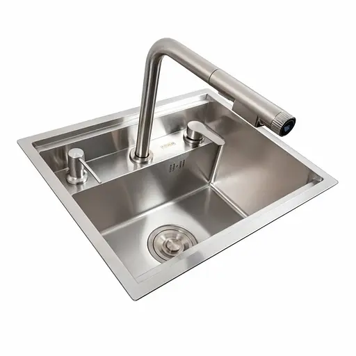 Кухонна мийка CM 47x38 прихована нержавійка Platinum Handmade + змішувач, Нержавіюча сталь - фото 1