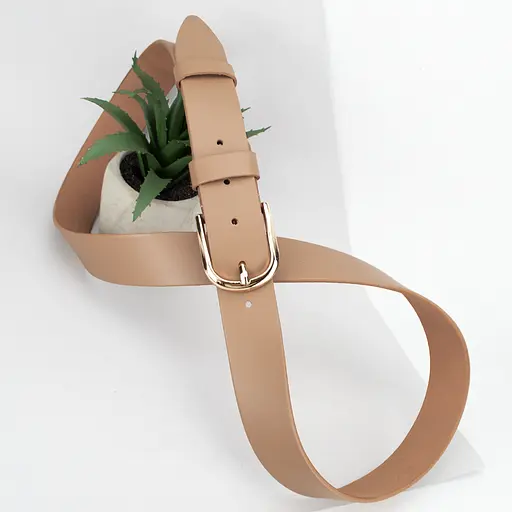 Ремень женский бежевый кожаный HC-3452 (125 см) с золотой пряжкой - фото 3