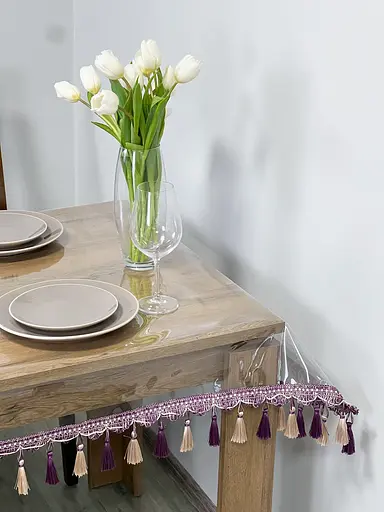 Скатертина силіконова з фіолетово-молочною бахромою 260х170 см - фото 4