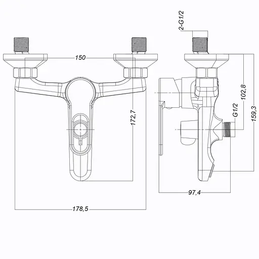 Смеситель для ванны Globus Lux Dolly GLD-0102N хромированный для установки в ванной комнате удобный и стильный - фото 8