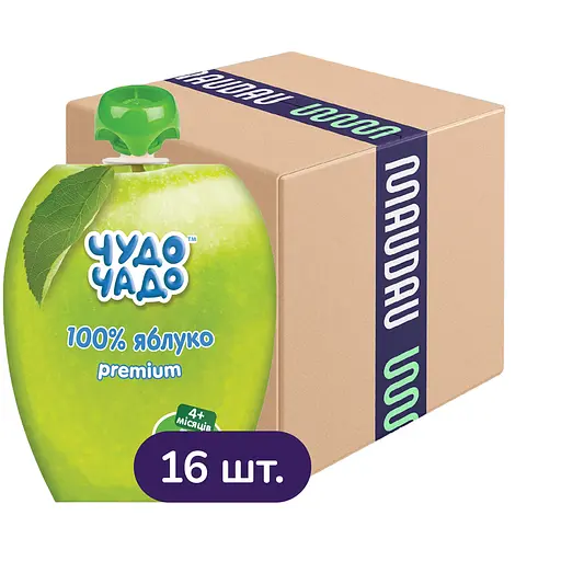 Упаковка пюре Чудо-чадо Яблоко без сахара пауч 1.44 кг (90 г х 16 шт.) - фото 1