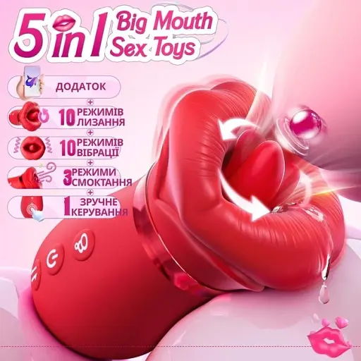 Вібратор для стимуляції клітора I’MCUM Hot Lips Vibe 3 режими лизання 10 режимів вібрації Керування через застосунок - фото 3
