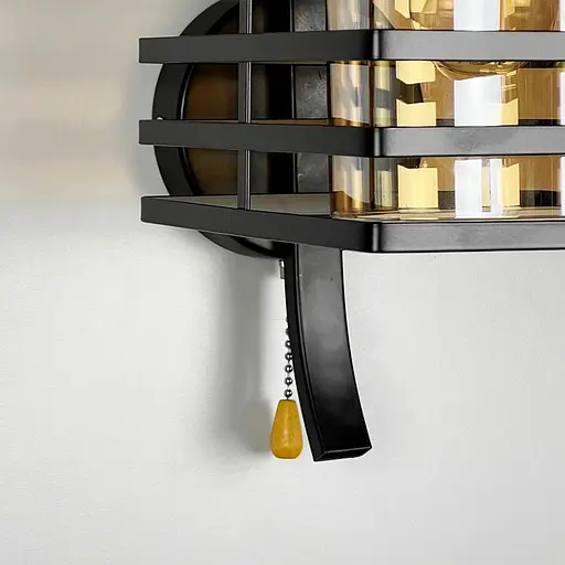 Металеве бра в стилі Лофт у чорному корпусі 30х16 см з янтарним плафоном Line F Арт. 12391/1W BK+AM - фото 2