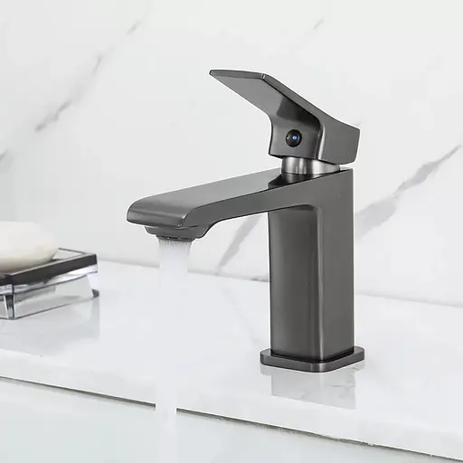 Змішувач для умивальника литий вилив збройова сталь Frap F1084-9 Графітовий хром - фото 3