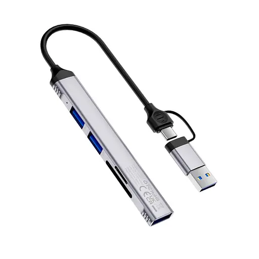 Переходник HUB WIWU Wi-HB003 ZOLO 5 in 1 (USB-C/USB-A to 2xUSB2.0+1xUSB3.0+SD/TF) Grey - фото 2