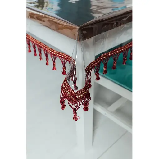 Скатертина силіконова з бордовою бахромою 300х140 см