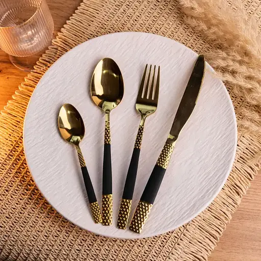 Набор столовых приборов Yiwu PREMIUM из нержавеющей стали на 6 персон 24 предмета столовая ложка вилка чем стильная посуда HP-16978-28 - фото 2